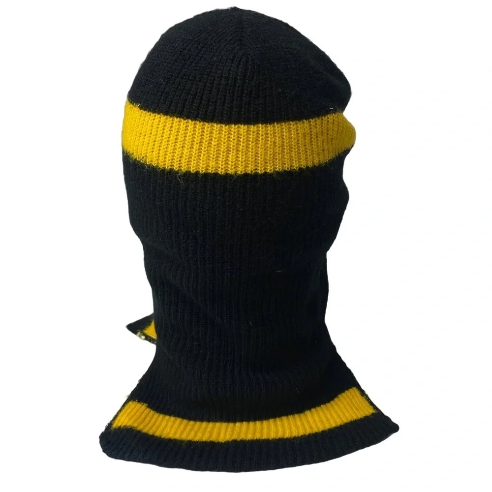 Vintage Snowmobile Full Face Winter Knit Ski Mask Balaclava Black & Yellow